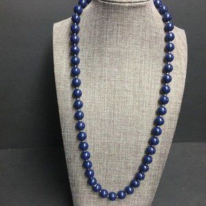 Round Bead Necklace As Is Dark Blue Silver Hook Retro Classic